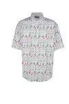 Balenciaga Printed Short Sleeve Shirt With Button-down Collar In White Black Red