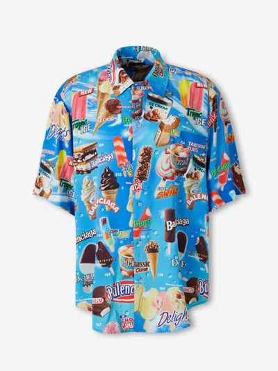 Balenciaga Camisa Oversized Poplin With Dropped Shoulders In Blue