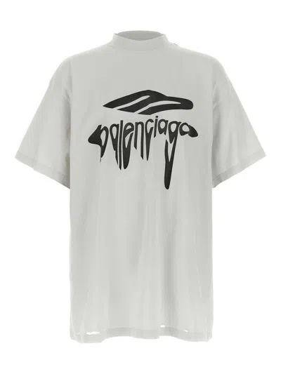 Balenciaga Grey 3b Liquefied Oversized T-shirt In White