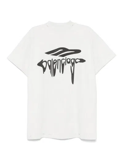 Balenciaga Grey 3b Liquefied Oversized T-shirt In White