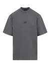 Balenciaga Men Grey Crewneck T-shirt With Logo Embroidery On The Front In Cotton Man In Gray