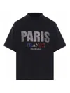 Balenciaga T-shirt Paris Strass Cropped Oversize In Nero In Black