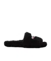 Balenciaga Campaign-logo Faux-shearling Slides In Black