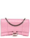 Balenciaga Candy Pink Croc-embossed Calfskin Leather Shiny Hourglass Chain Bag  (authentic Pre-loved