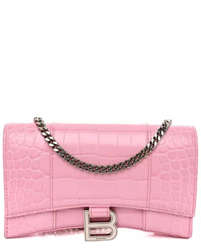 BALENCIAGA BALENCIAGA CANDY PINK CROC-EMBOSSED CALFSKIN LEATHER SHINY HOURGLASS CHAIN BAG  (AUTHENTIC PRE-LOVED