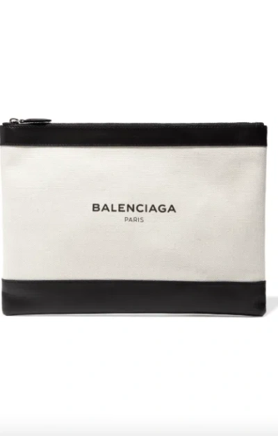 Pre-owned Balenciaga Canvas And Black Leather Zip Pouch Clutch