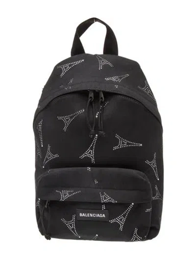 Pre-owned Balenciaga Canvas Eiffel Tower Explorer Backpack In Black