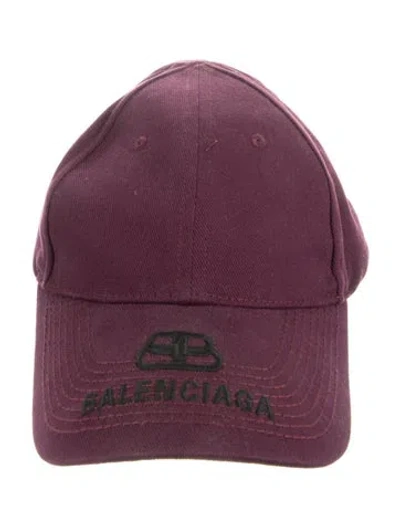 Pre-owned Balenciaga Canvas Embroidered Baseball Cap In Burgundy