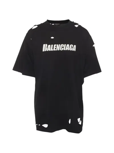 Pre-owned Balenciaga Caps Destroyed Flatground T-shirt In Black