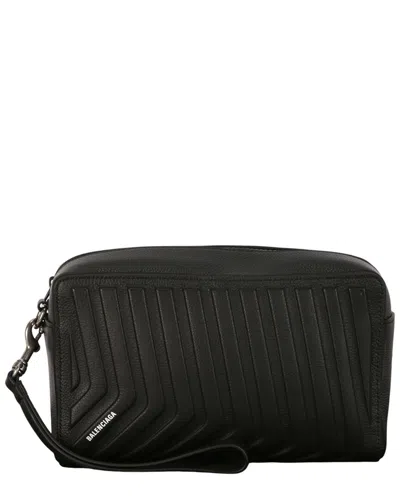 Balenciaga Car Leather Toiletry Pouch In Black