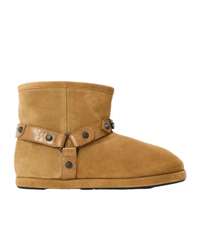Balenciaga Caramel Biker-style Suede Snow Boots In Brown