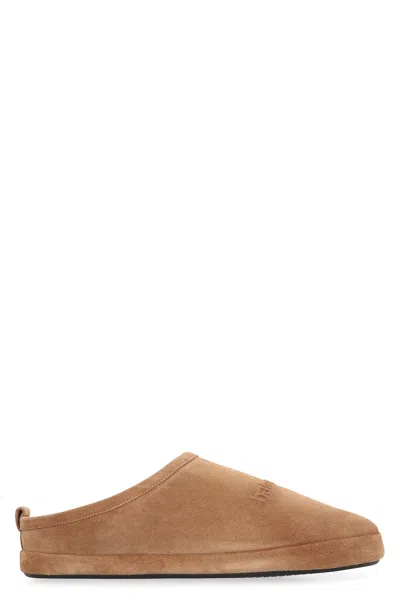 Balenciaga Caramel Suede Alaska Slippers In Brown