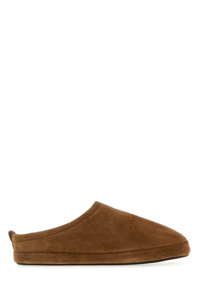 BALENCIAGA CARAMEL SUEDE ALASKA SLIPPERS