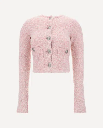 Balenciaga Pink Cotton Blend Tweed Cropped Cardigan