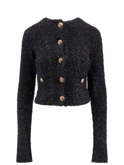 Balenciaga Women's Cropped Tweed Cardigan In Black