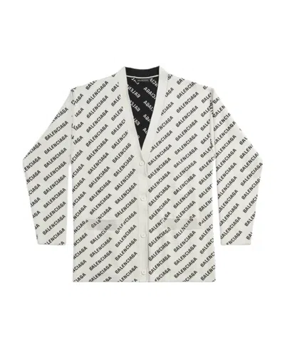 Balenciaga Cardigan Mini Allover Logo Da Donna In Bianco Sporco In White