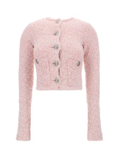 Balenciaga Pink Cotton Blend Tweed Cropped Cardigan