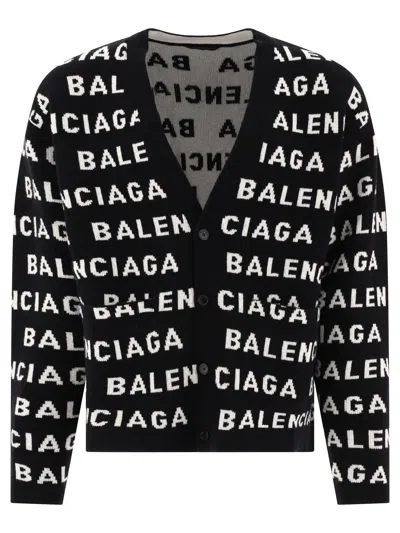 Balenciaga Cardigan With Logo Knitwear Black