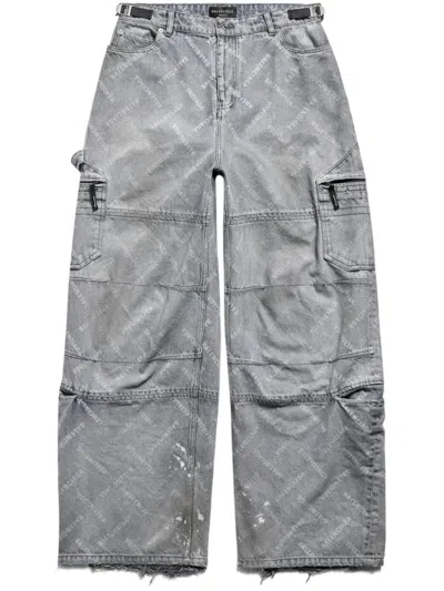 Balenciaga Cargo Bal Diagonal Allover Pants In Blue