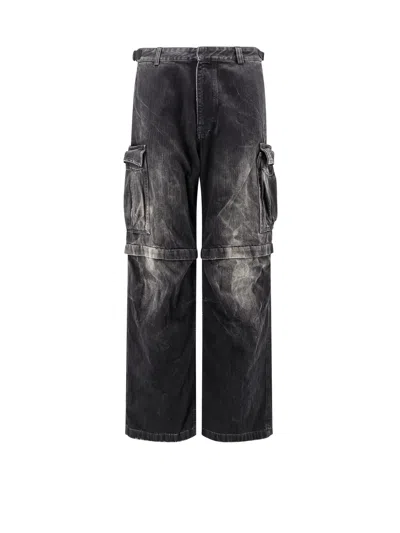 Balenciaga Cargo Black Denim Trousers In Gray