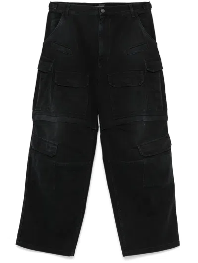Balenciaga Men's Cargo Denim Jeans In Black