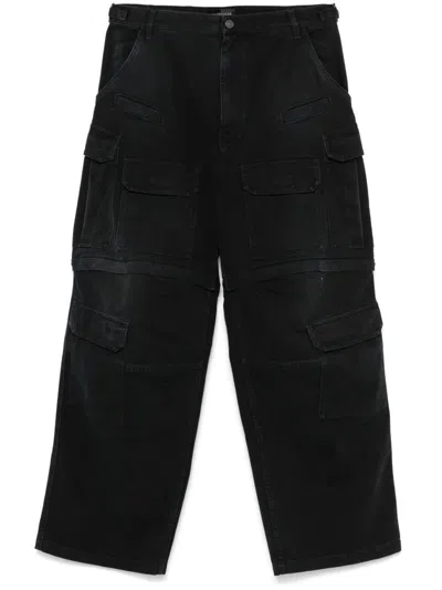 Balenciaga Men's Cargo Denim Jeans In Black