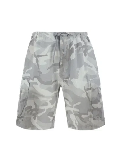 Balenciaga Cargo Camo-print Cotton Shorts In Grey