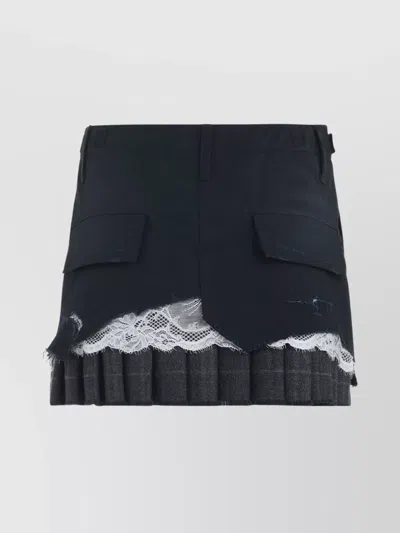 Balenciaga Cargo Skirt With Pleated Hem And Lace Trim In Blue