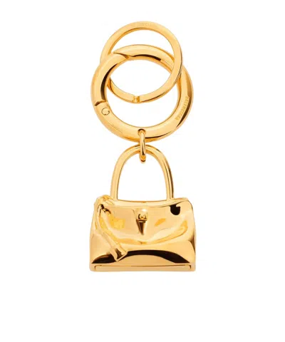 Balenciaga Carousel Rodeo Keychain In Shiny Gold In Burgundy
