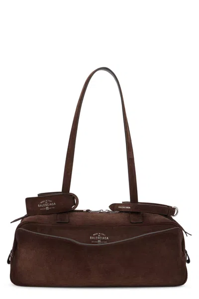 Balenciaga Carrie Small Leather Bowling Bag In Brown