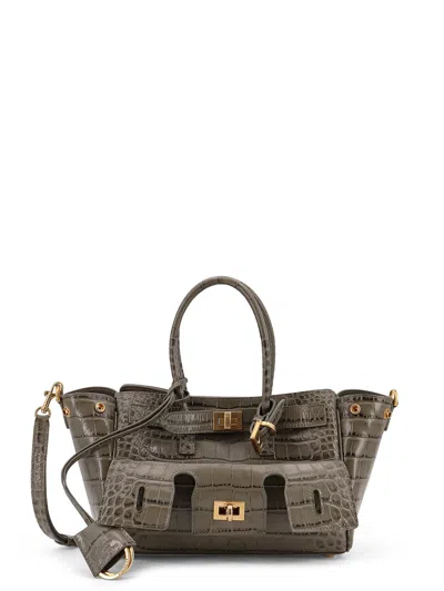 Balenciaga Carry All Bel Air Mini Leather Shoulder Bag With Croco Effect In Green