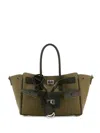 Balenciaga Women Army Green Canvas Medium Carry All Bel Air Handbag