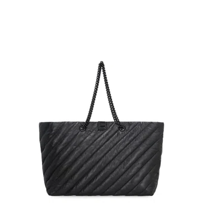 Balenciaga Carry All Crush Leather Tote Bag In Black