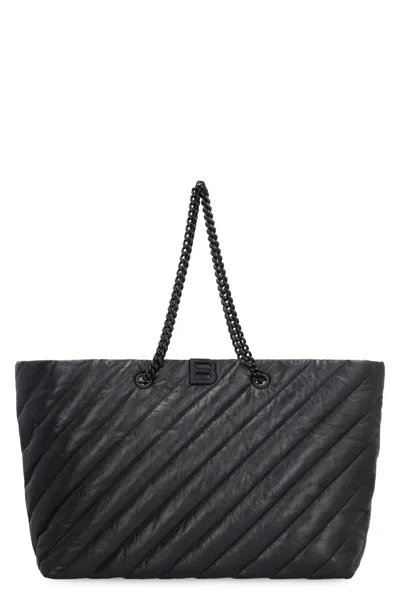 BALENCIAGA CARRY ALL CRUSH LEATHER TOTE BAG