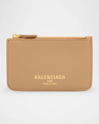 Balenciaga Cash 2.0 Zip Leather Card Holder In Neutral