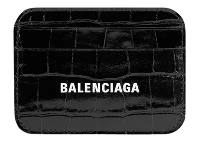 Pre-owned Balenciaga Cash (4 Card Slot 1 Bill Compartment) Card Holder Shiny Crocodile Embossed In Black/white In Multi