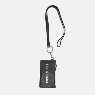 Pre-owned Balenciaga Cash Black Leather Card Holder Lanyard