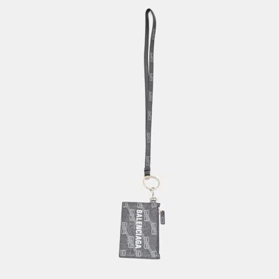 Pre-owned Balenciaga Cash Black/grey Bb Monogram Coated Canvas Card Holder With Lanyard