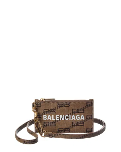 Balenciaga Cash Coated Canvas Card Case On Keyring In Purple