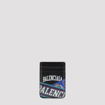 Balenciaga Cash Iphone Magnet Card Case Mini Leather 6.5cm X 9cm X 0.5cm In Black