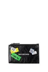 Balenciaga Coin And Card Holder In Arena Leather With Multicolor Printed Stickers Accessories In Black