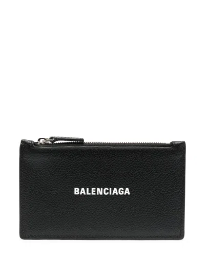 Balenciaga Cash Logo-print Full-grain Leather Zipped Cardholder In Black