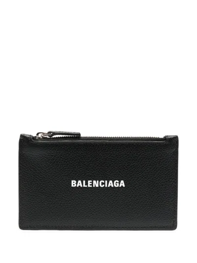 Balenciaga Cash Leather Card Case In Black