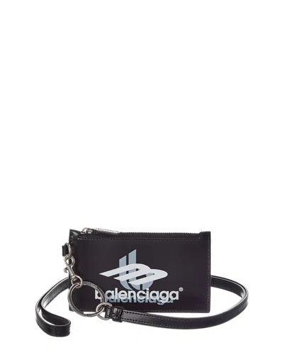 Balenciaga Cash Leather Card Case On Keyring In Black