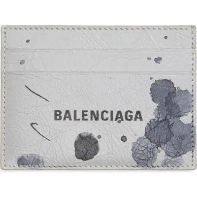 Balenciaga Cash Leather Card Holder In Gray