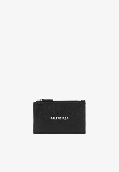 Balenciaga Cash Leather Cardholder In Black