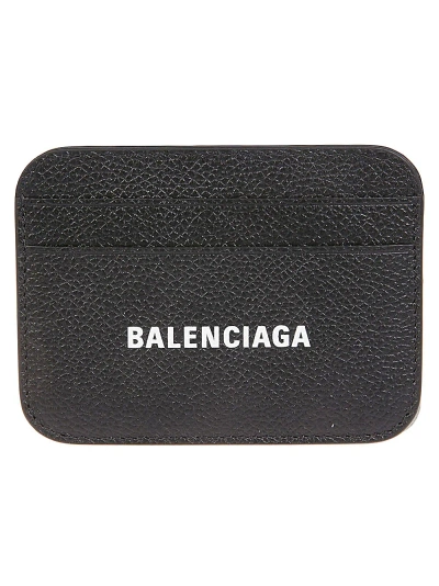 Balenciaga Cash Leather Credit Card Case In Black