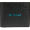Balenciaga Cash Logo Leather Bifold Wallet In 1074 Black/l Sky Blue