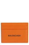 Balenciaga Cash Logo Leather Card Case In Pop Orange/black