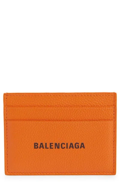 Balenciaga Cash Logo Leather Card Case In Pop Orange/black
